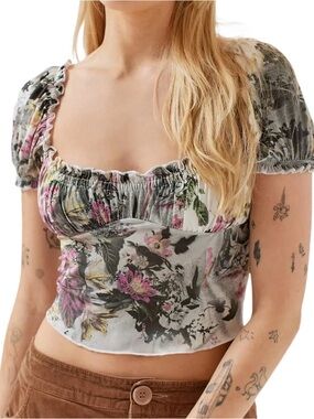 Urban Outfitters Floral Ruched Square-Neck Crop